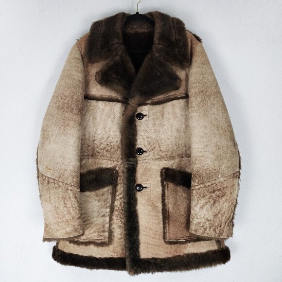 Stratojac Coat Mens 42 Tan Brown Shearling Leather Lined Wool Vintage Rancher - Picture 1 of 11